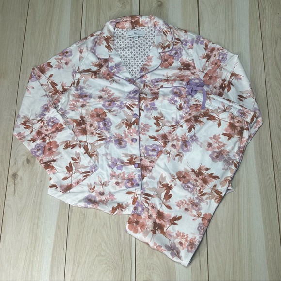 Karen Neuburger Women's Pajama Set RLK0336 Natural Floral 2PC NWT Size Large - Picture 1 of 11